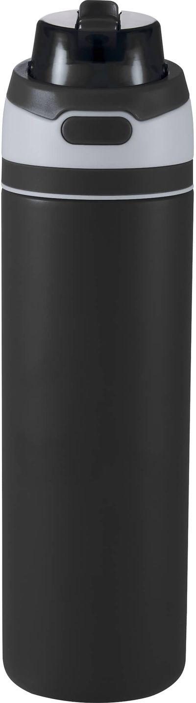 Am image of a Custom Elvin 28oz Recycled Stainless Flip Straw Bottle in Black!