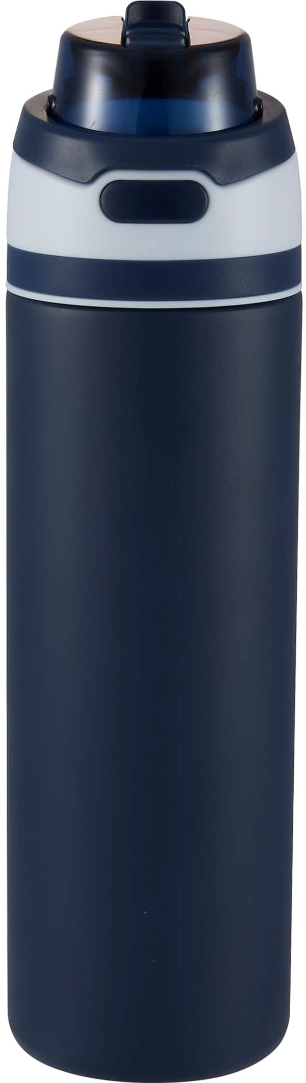 Am image of a Custom Elvin 28oz Recycled Stainless Flip Straw Bottle in Navy!