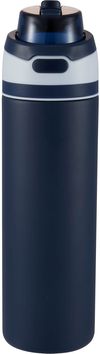 Am image of a Custom Elvin 28oz Recycled Stainless Flip Straw Bottle in Navy!