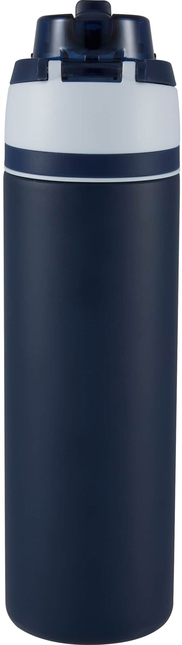 Am image of a Custom Elvin 28oz Recycled Stainless Flip Straw Bottle in Navy!