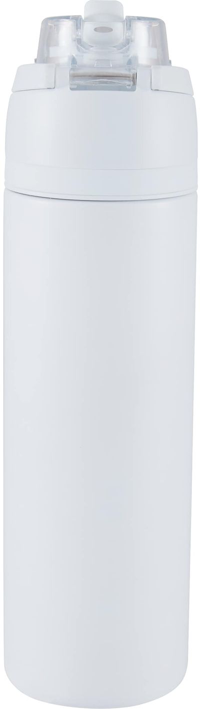 Am image of a Custom Elvin 28oz Recycled Stainless Flip Straw Bottle in White!
