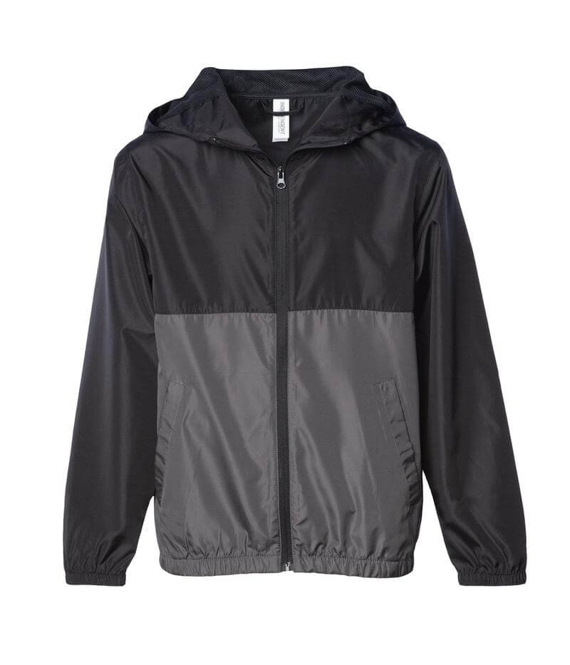Independent Trading Co Youth Lightweight Windbreaker Jacket in Black/Graphite
