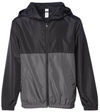 Am image of a Custom Independent Trading Co Youth Lightweight Windbreaker Jacket in Black/Graphite!