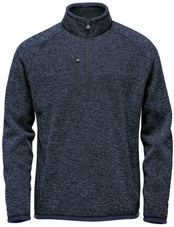 Am image of a Custom Stormtech Men's Avalante Quarter Zip Pullover in Navy Heather!