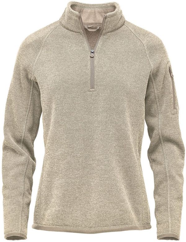 Am image of a Custom Stormtech Womens Avalante Quarter Zip Pullover in Oatmeal Heather!