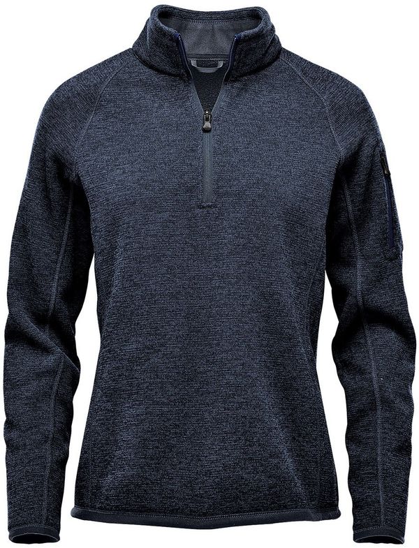 Am image of a Custom Stormtech Womens Avalante Quarter Zip Pullover in Navy Heather!
