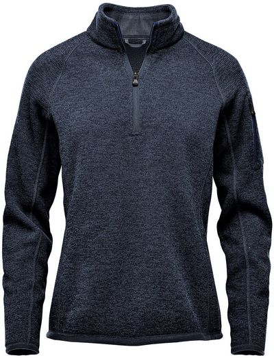 Am image of a Custom Stormtech Womens Avalante Quarter Zip Pullover in Navy Heather!