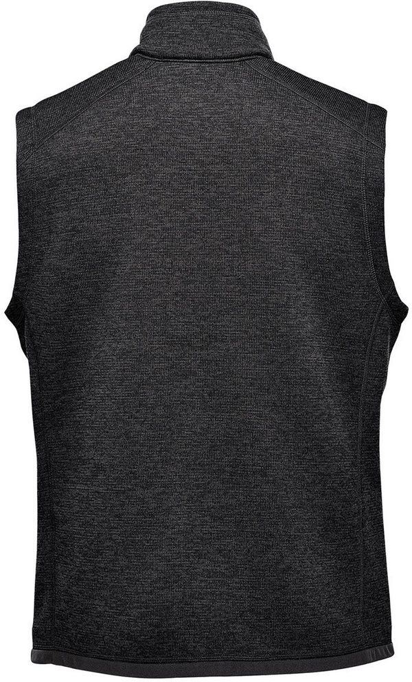 Am image of a Custom Stormtech Men's Avalante Full Zip Fleece Vest in Black Heather!