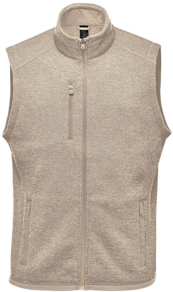 Am image of a Custom Stormtech Men's Avalante Full Zip Fleece Vest in Oatmeal Heather!