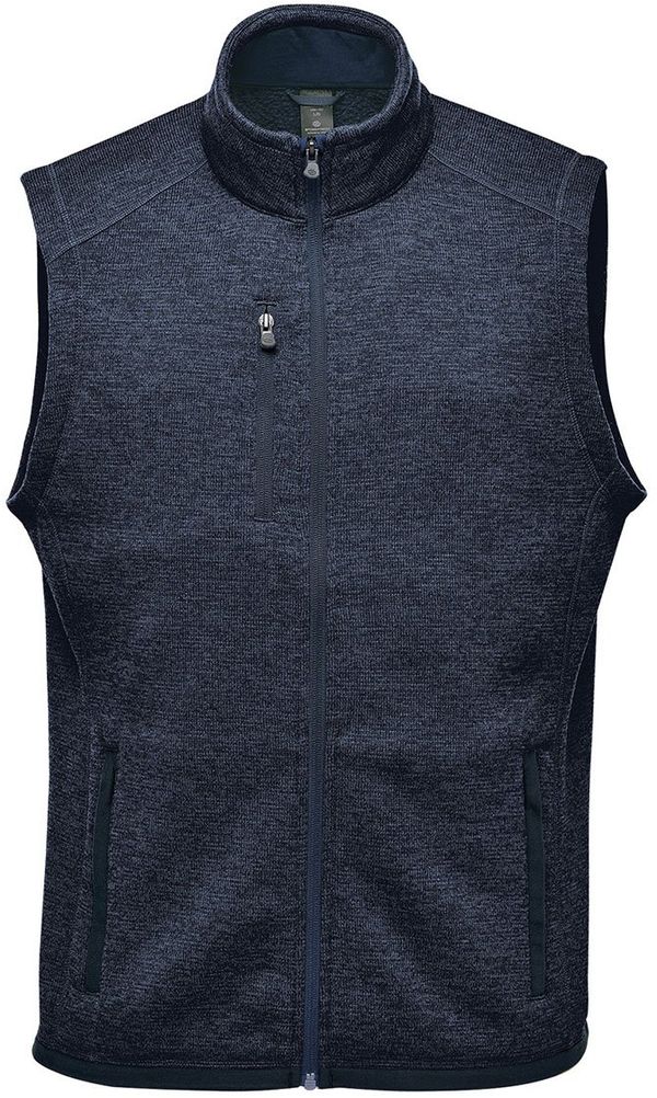 Am image of a Custom Stormtech Men's Avalante Full Zip Fleece Vest in Navy Heather!