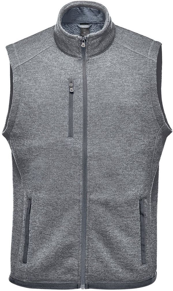 Am image of a Custom Stormtech Men's Avalante Full Zip Fleece Vest in Granite Heather!