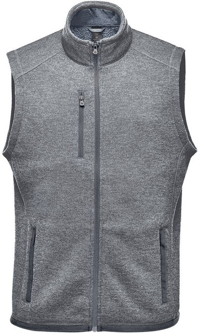 Am image of a Custom Stormtech Men's Avalante Full Zip Fleece Vest in Granite Heather!