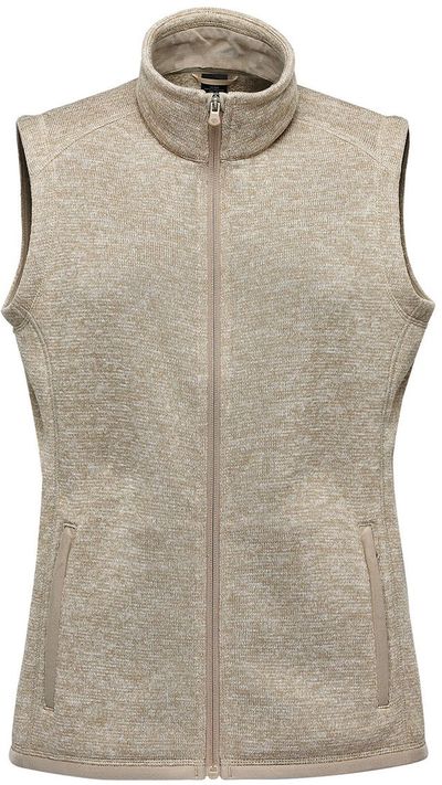 Am image of a Custom Stormtech Women's Avalante Full Zip Fleece Vest in Oatmeal Heather!