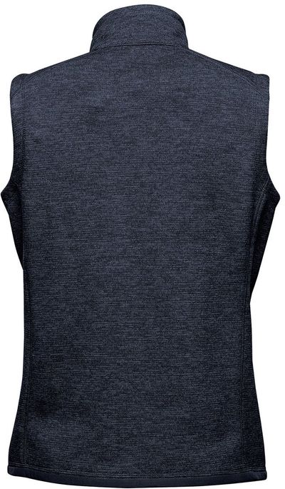 Am image of a Custom Stormtech Women's Avalante Full Zip Fleece Vest in Navy Heather!