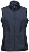 Am image of a Custom Stormtech Women's Avalante Full Zip Fleece Vest in Navy Heather!