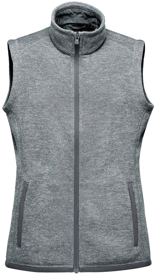 Am image of a Custom Stormtech Women's Avalante Full Zip Fleece Vest in Granite Heather!