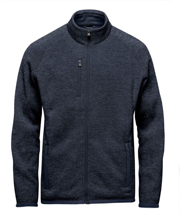 Am image of a Custom Stormtech Men's Avalante Full Zip Fleece Jacket in Navy Heather!