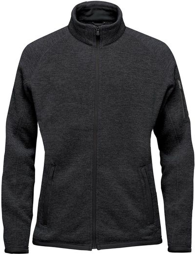 Am image of a Custom Stormtech Women's Avalante Full Zip Fleece Jacket in Black Heather!