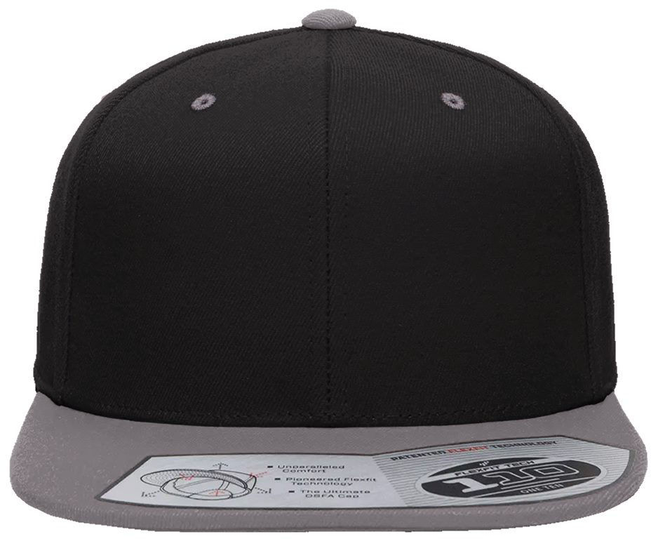 Flexfit 110 Flat Bill Snapback Cap in Black/Grey