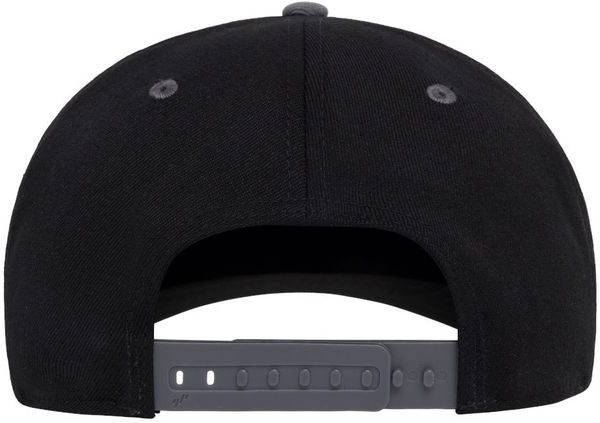 Am image of a Custom Flexfit 110 Flat Bill Snapback Cap in Black/Grey!