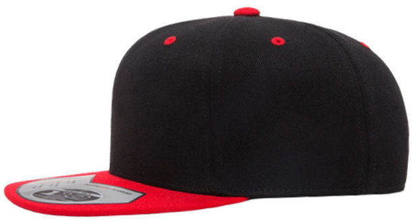 An image of a Custom Flexfit 110 Flat Bill Snapback Cap in Black/Red!