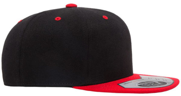 An image of a Custom Flexfit 110 Flat Bill Snapback Cap in Black/Red!