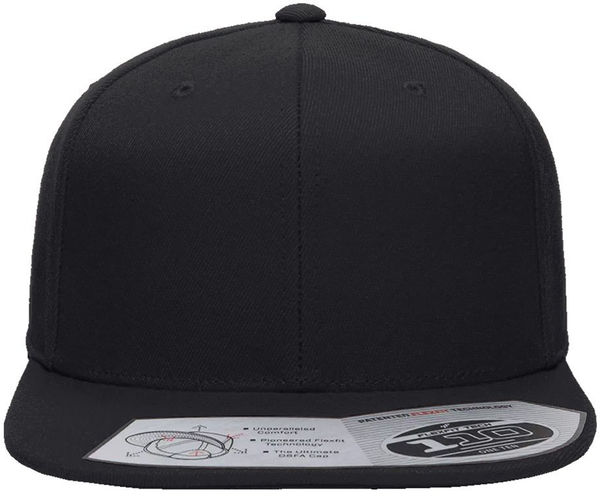 Am image of a Custom Flexfit 110 Flat Bill Snapback Cap in Black!