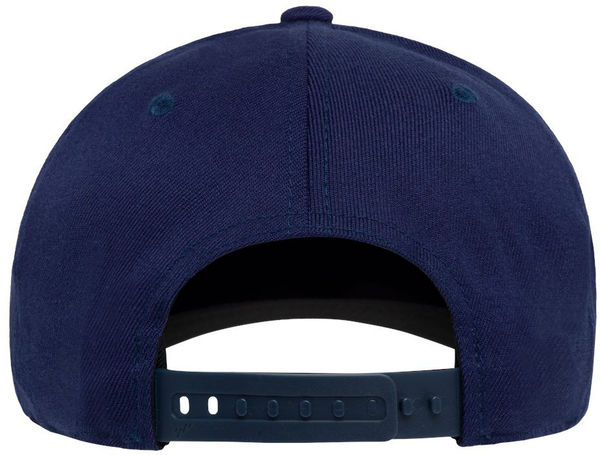 Am image of a Custom Flexfit 110 Flat Bill Snapback Cap in Navy!