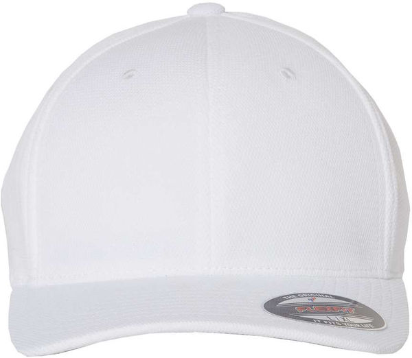 Am image of a Custom Flexfit Adult Cool & Dry Sport Cap in White!