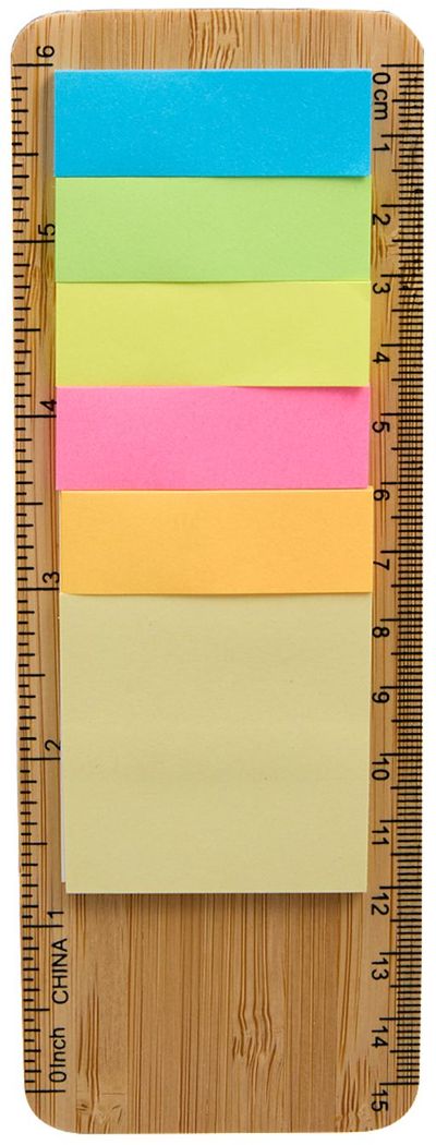 Am image of a Custom FSC Certified Bamboo Ruler with Sticky Notes in Natural!