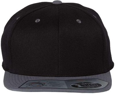 Am image of a Custom Flexfit 110 Flat Bill Snapback Cap in Black/Grey!