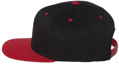 Am image of a Custom Flexfit 110 Flat Bill Snapback Cap in Black/Red!