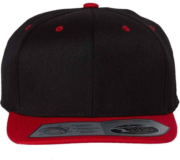 Am image of a Custom Flexfit 110 Flat Bill Snapback Cap in Black/Red!