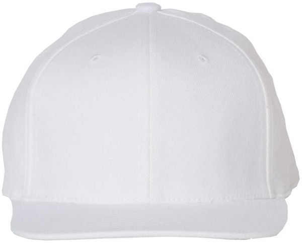 Am image of a Custom Flexfit 110 Flat Bill Snapback Cap in White!