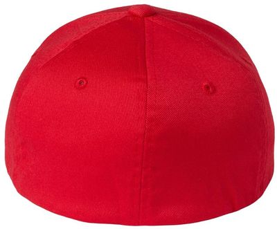 Am image of a Custom Flexfit Youth Cotton Blend Cap in Red!