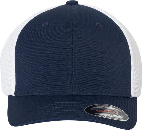 Am image of a Custom Flexfit Adult Ultrafibre and Airmesh Cap in Navy/ White!