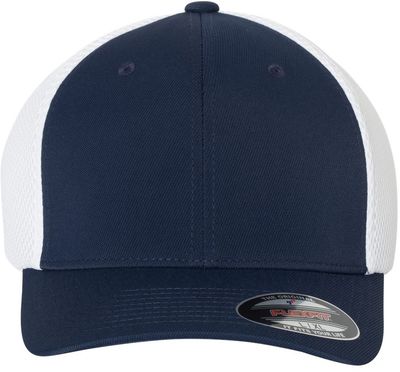 Am image of a Custom Flexfit Adult Ultrafibre and Airmesh Cap in Navy/ White!