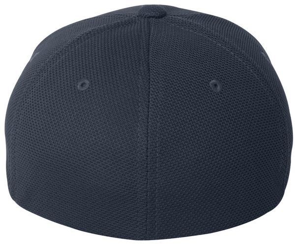 Am image of a Custom Flexfit Cool and Dry Pique Mesh Cap in Navy!
