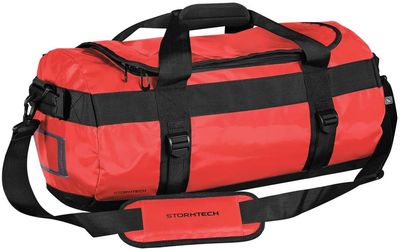 Am image of a Custom Stormtech Atlantis Waterproof Gear Bag in BOLD RED / BLACK!