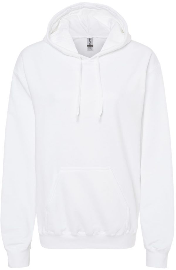 Am image of a Custom Gildan Adult Softstyle® Fleece Pullover Hooded Sweatshirt in White!