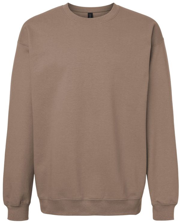 Am image of a Custom Gildan Adult Softstyle Fleece Crew Sweatshirt in Brown Savana!