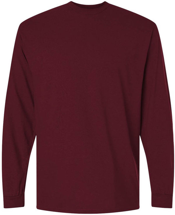 An image of a Custom Gildan DryBlend Fifty Fifty Long Sleeve T Shirt in Maroon!