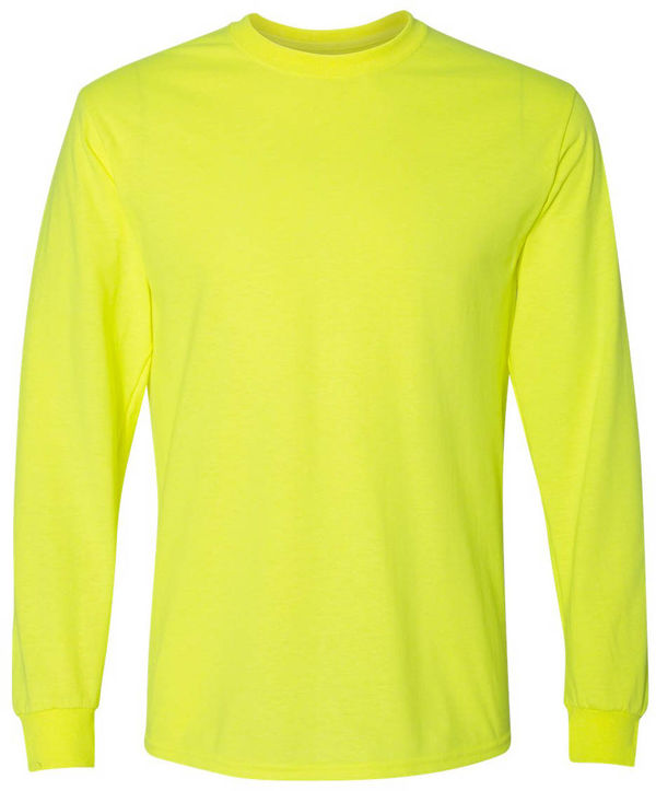 An image of a Custom Gildan DryBlend Fifty Fifty Long Sleeve T Shirt in Safety Green!