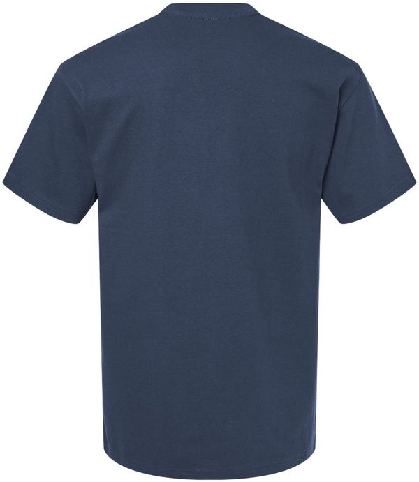 Am image of a Custom Gildan Hammer Maxweight T Shirt in Blue Dusk!