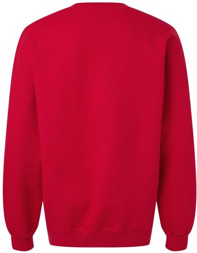 Am image of a Custom Gildan Hammer Max Weight Crewneck Sweatshirt in Cherry Red!