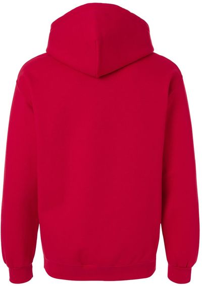 Am image of a Custom Gildan Hammer Max Weight Hooded Sweatshirt in Cherry Red!