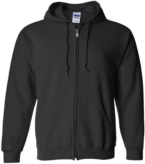 An image of a Custom Gildan Heavy Blend Full Zip Hooded Sweatshirt in Black!