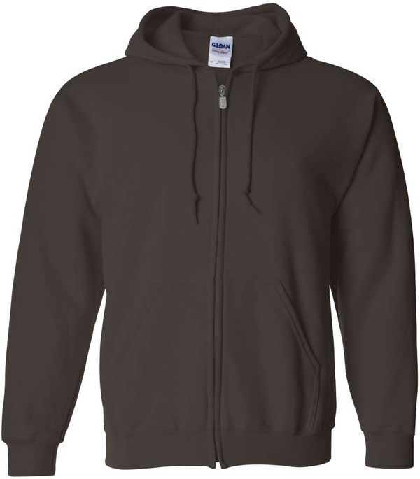 An image of a Custom Gildan Heavy Blend Full Zip Hooded Sweatshirt in Dark Chocolate!