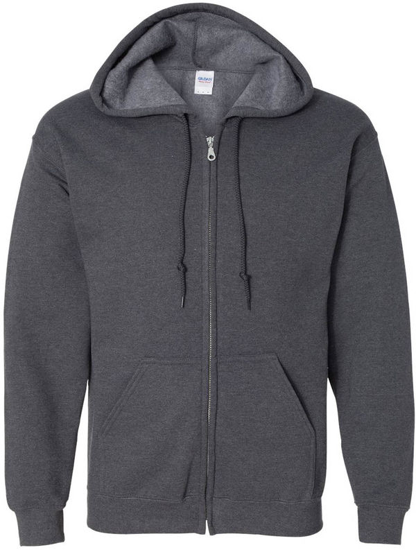 An image of a Custom Gildan Heavy Blend Full Zip Hooded Sweatshirt in Dark Heather!
