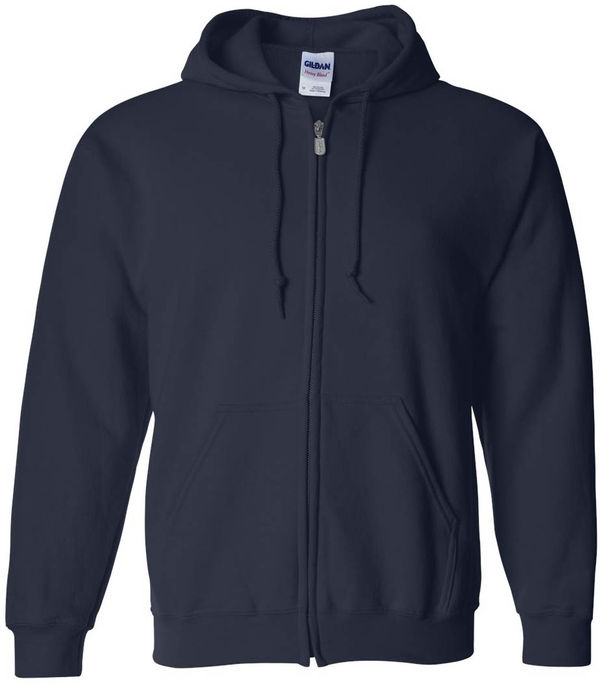 An image of a Custom Gildan Heavy Blend Full Zip Hooded Sweatshirt in Navy!